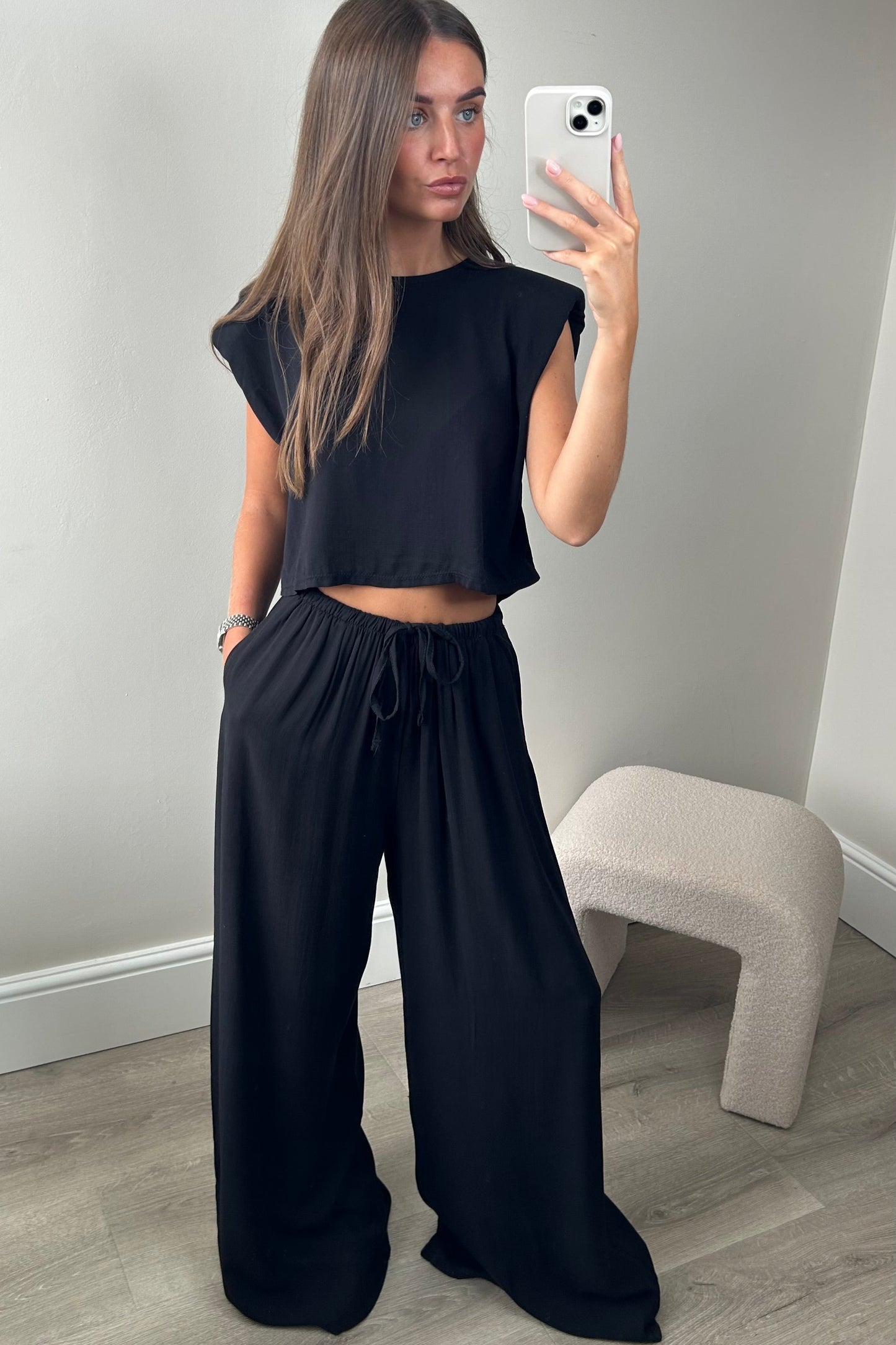 WIDE LEG LOUNGE SET - BLACK