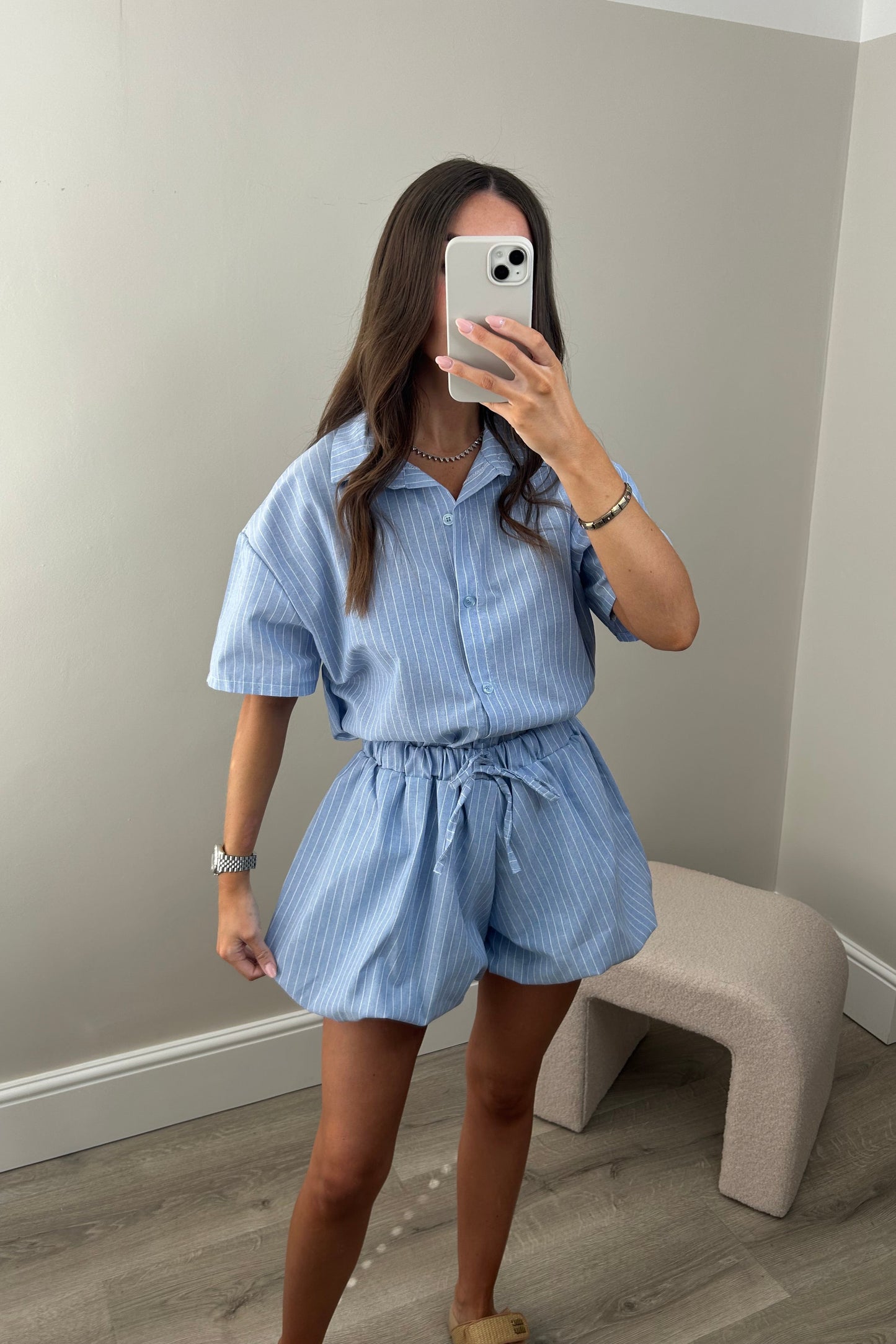 SHIRT AND BUBBLE SHORT SET - BLUE