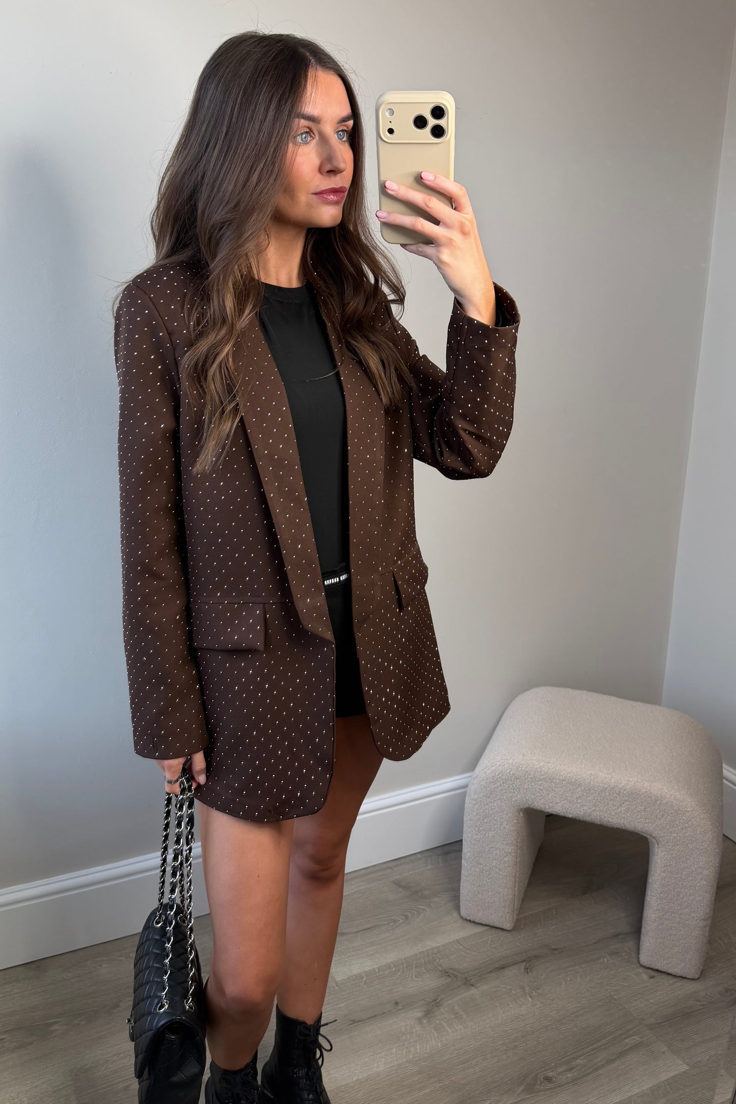DIAMANTÉ BLAZER - BROWN