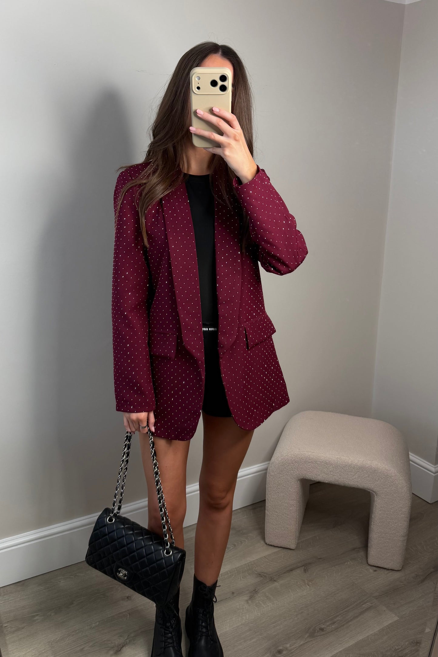 DIAMANTÉ BLAZER - BURGUNDY