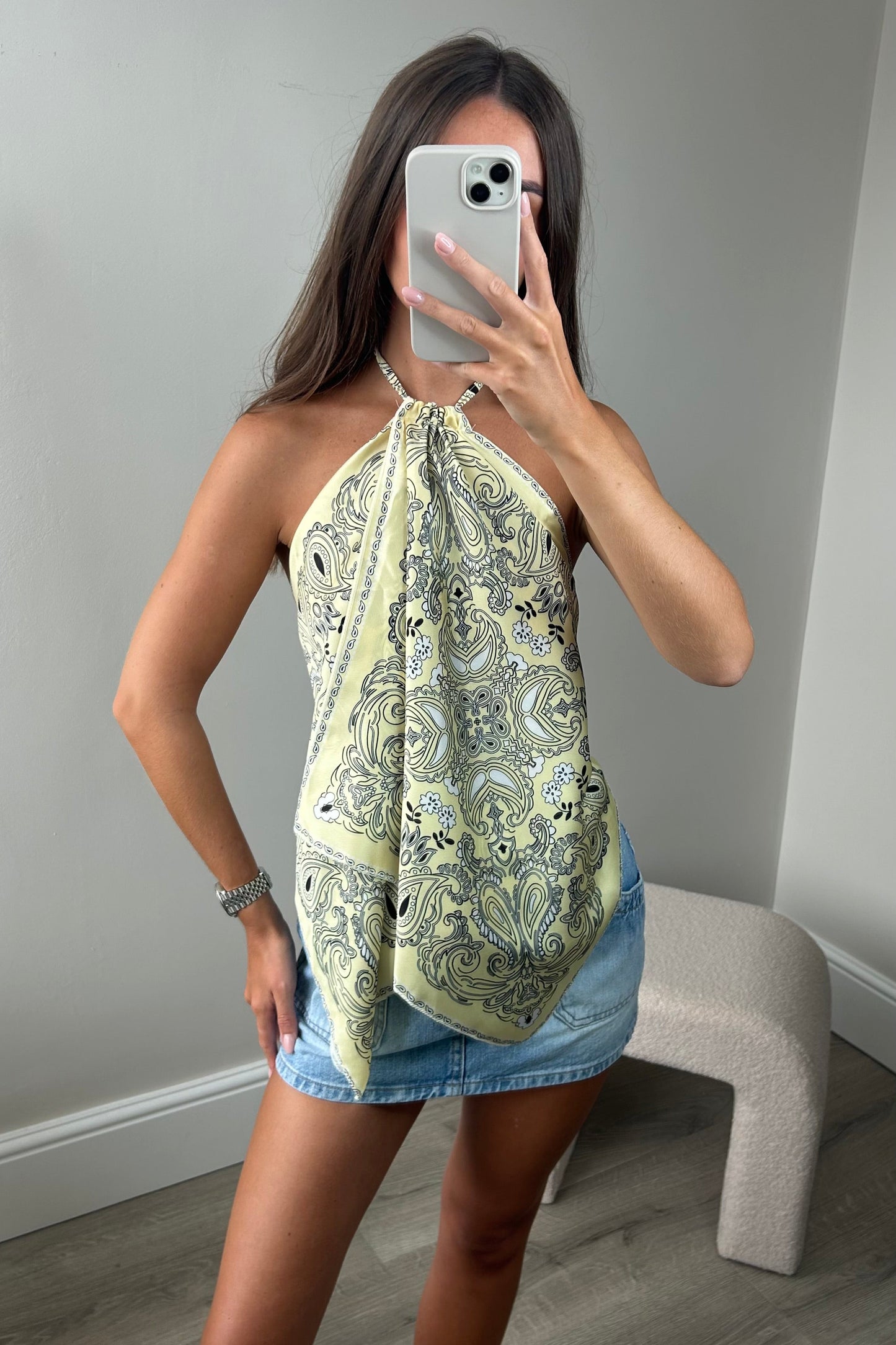 HANKY PATTERNED BACKLESS TOP - YELLOW