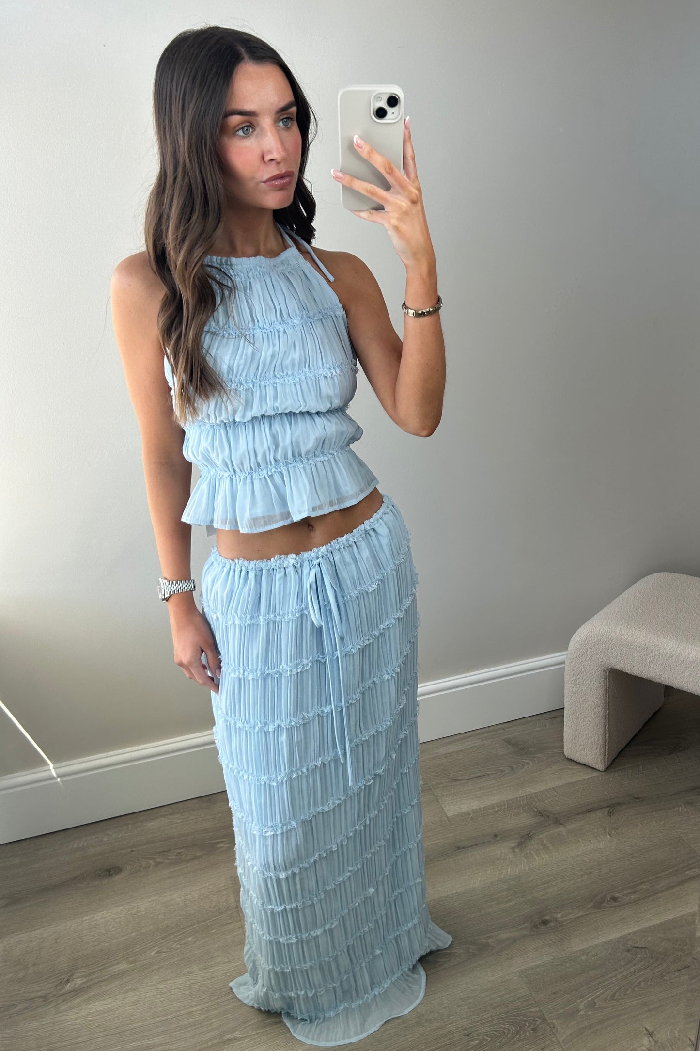 BACKLESS TOP & MAXI SKIRT CO ORD - BLUE