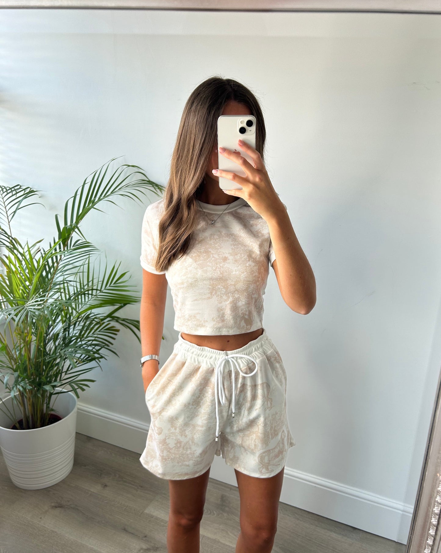 Beige Crop Lounge Set