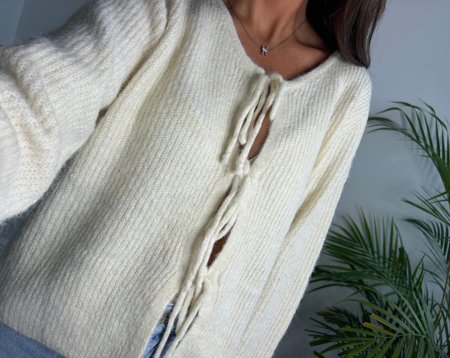 Cream Tie Cardigan