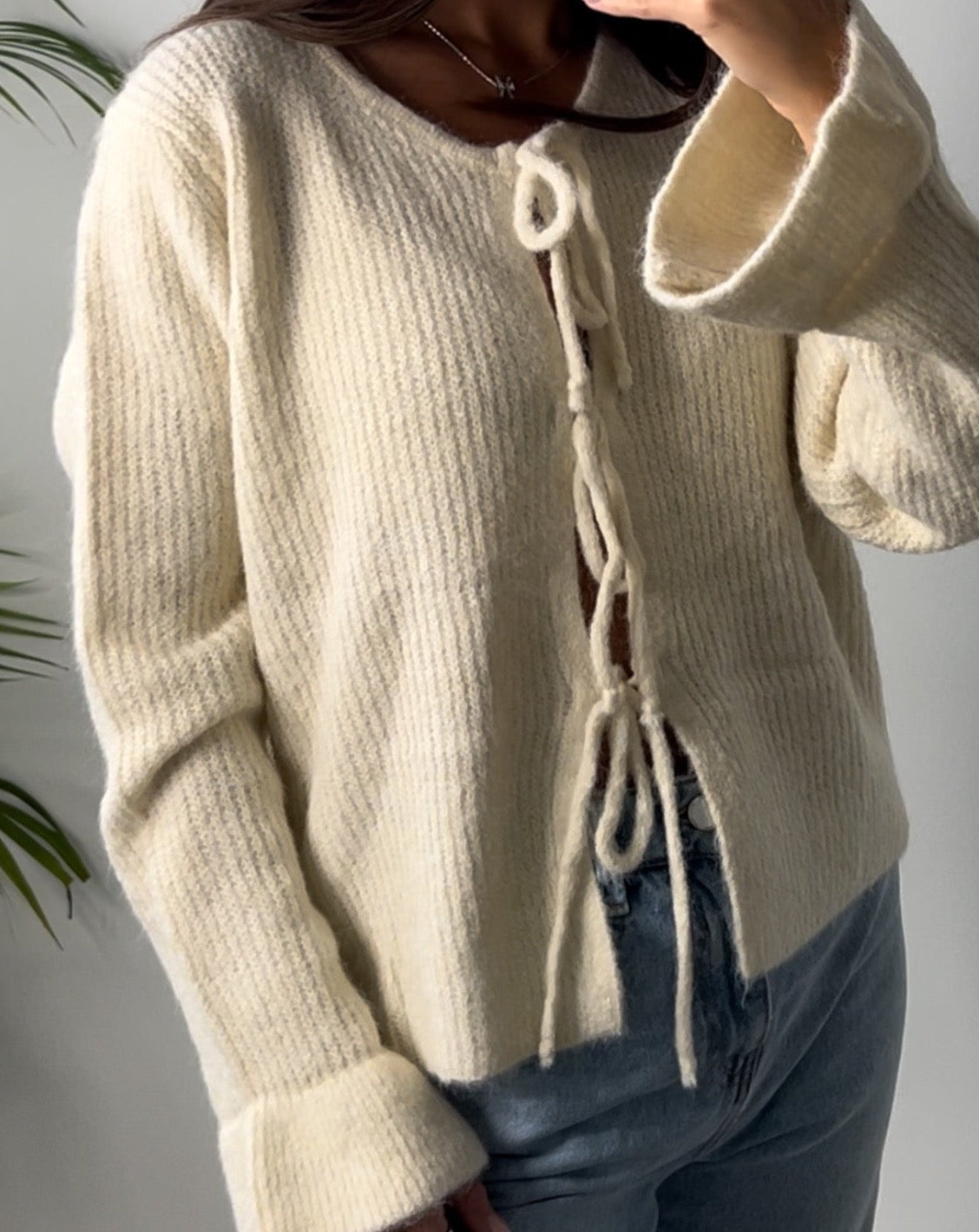 Cream Tie Cardigan