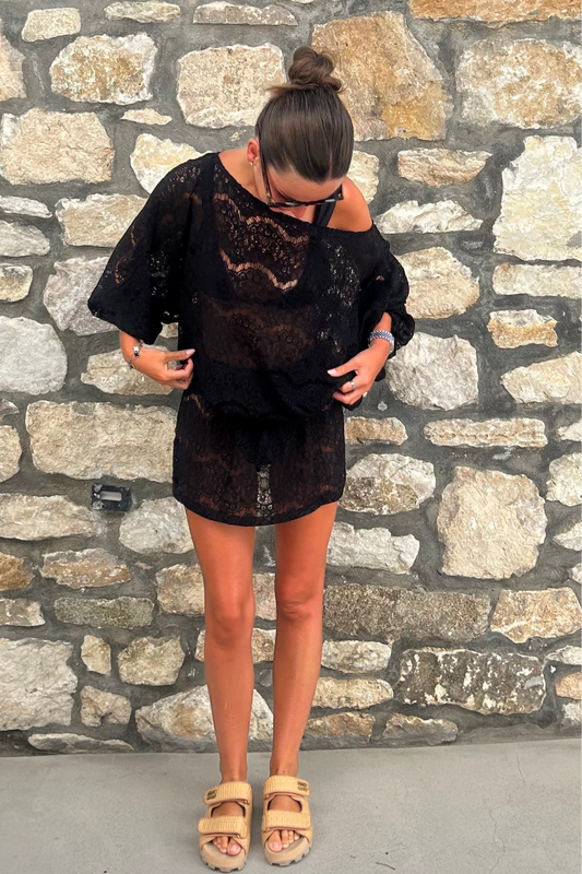 BLACK LACE BEACH COVER-UP