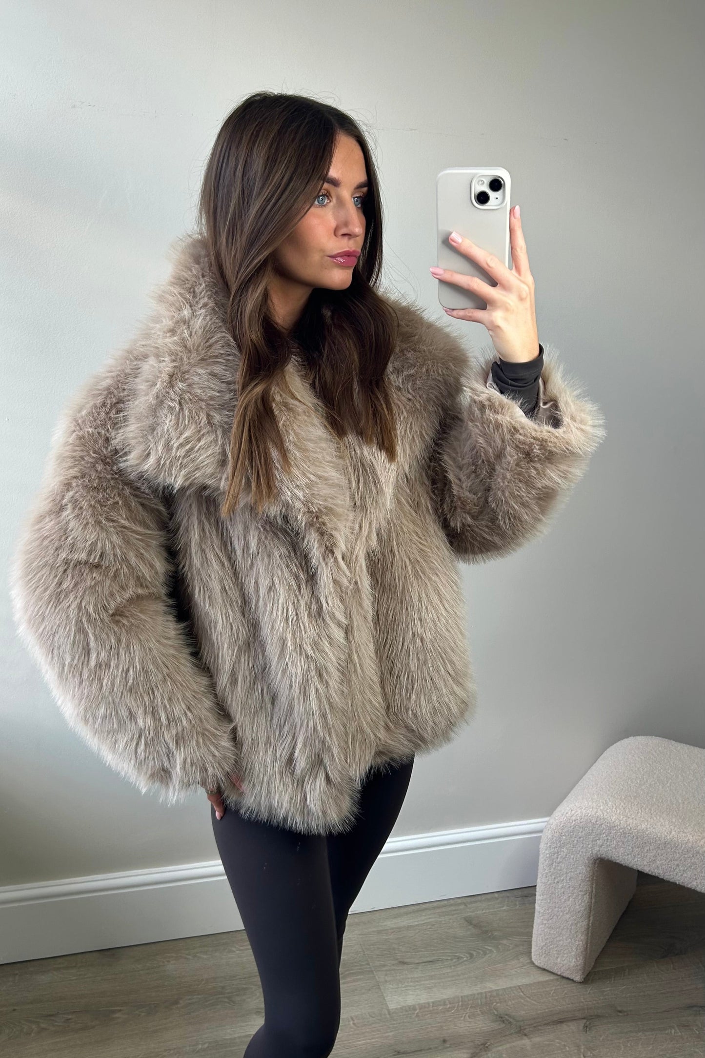 'ALBA' FAUX FUR COAT - STONE