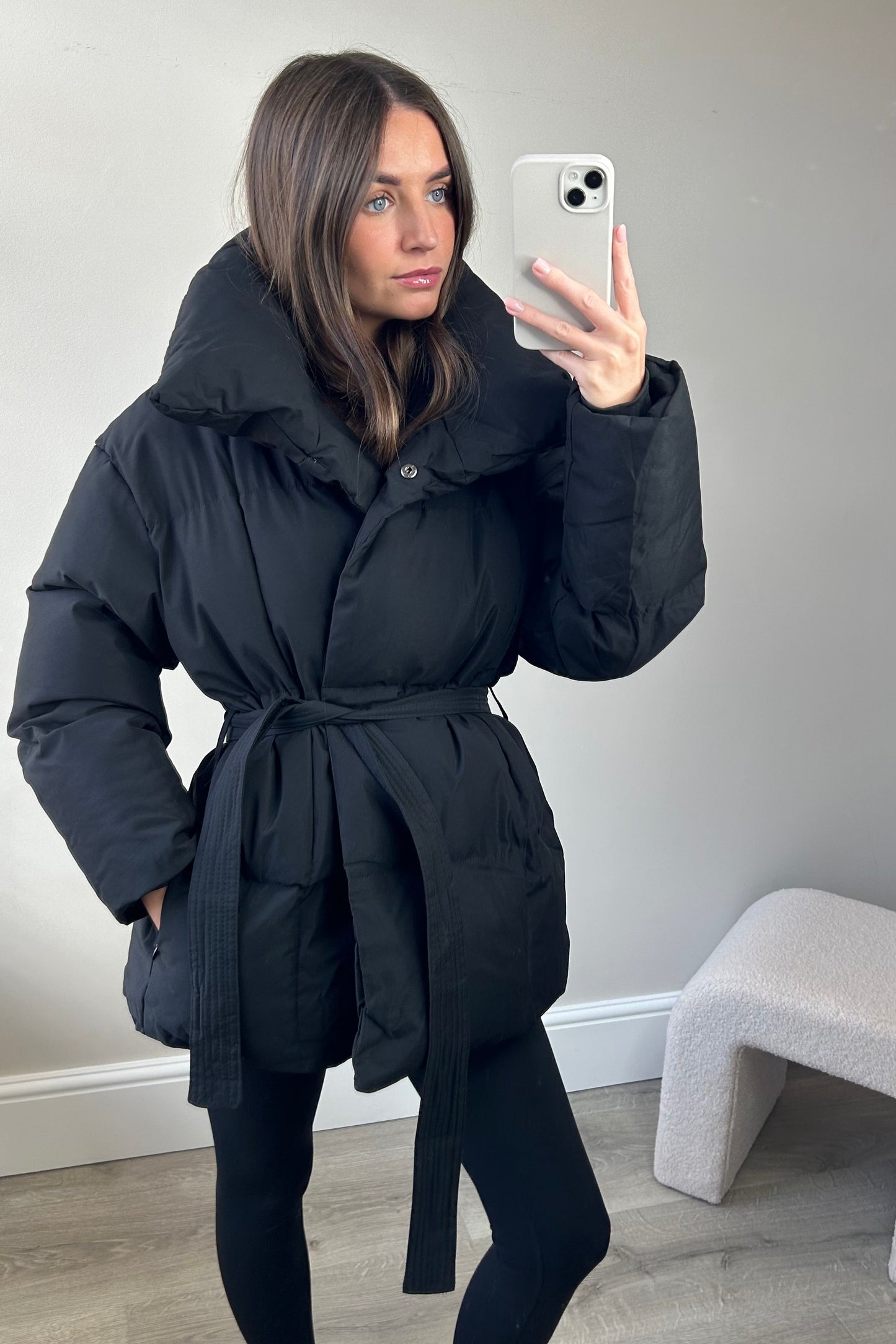 PADDED BUTTON UP COAT - BLACK