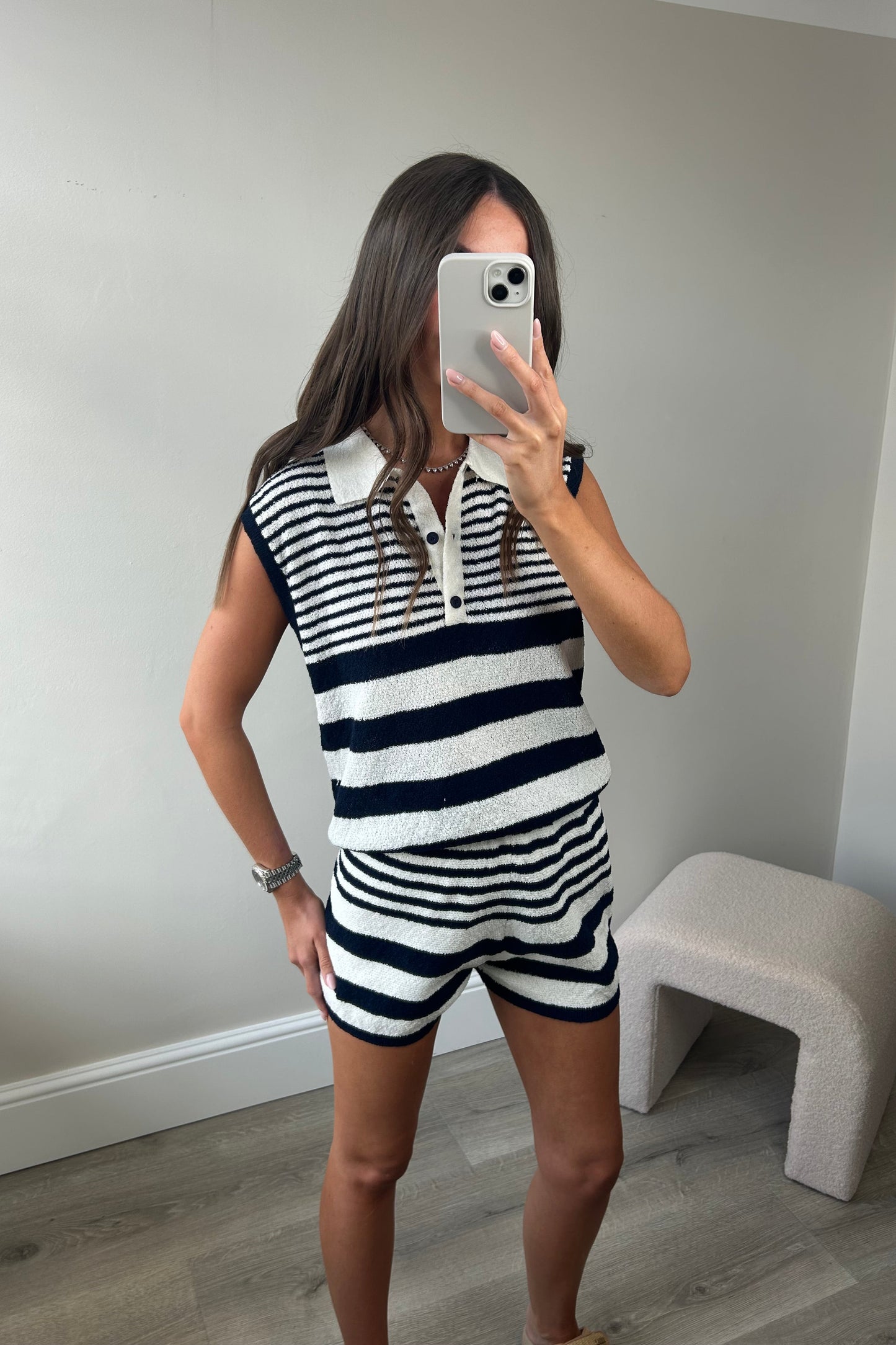 STRIPED TOP & SHORT SET - NAVY