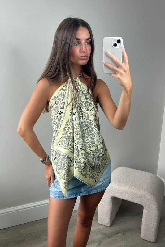 HANKY PATTERNED BACKLESS TOP - YELLOW