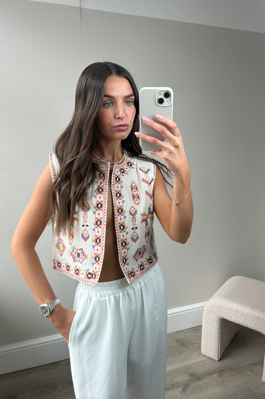 CREAM PATTERNED WAISTCOAT