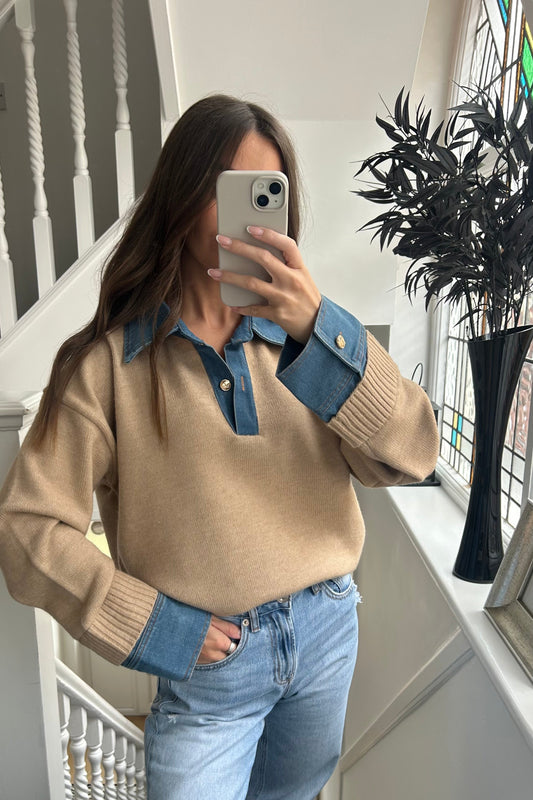 ‘ROSA’ DENIM COLLAR KNIT