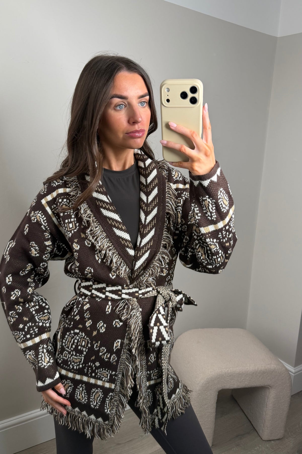 PARI BANDANA FRINGE CARDIGAN - CHOCOLATE