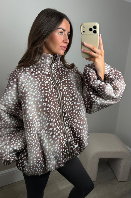 BAMBI PRINT PUFFER JACKET - BEIGE