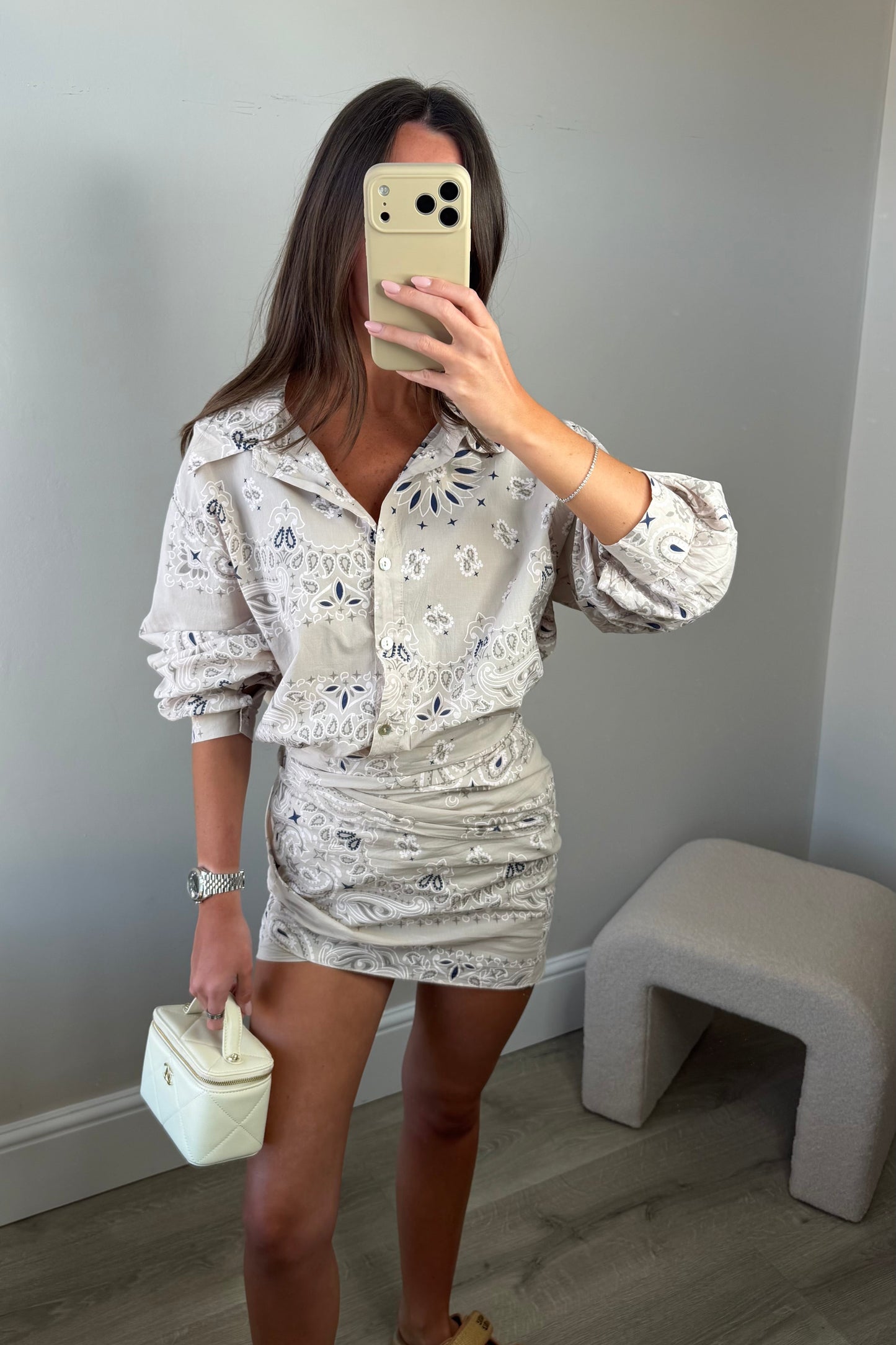 BANDANA STYLE SHIRT & WRAP SKIRT - BEIGE