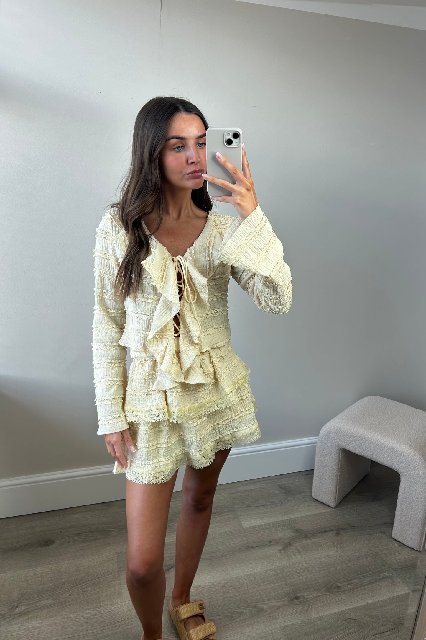 FRILL BLOUSE & SKIRT CO ORD - LEMON