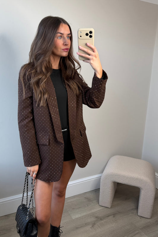 DIAMANTÉ BLAZER - BROWN