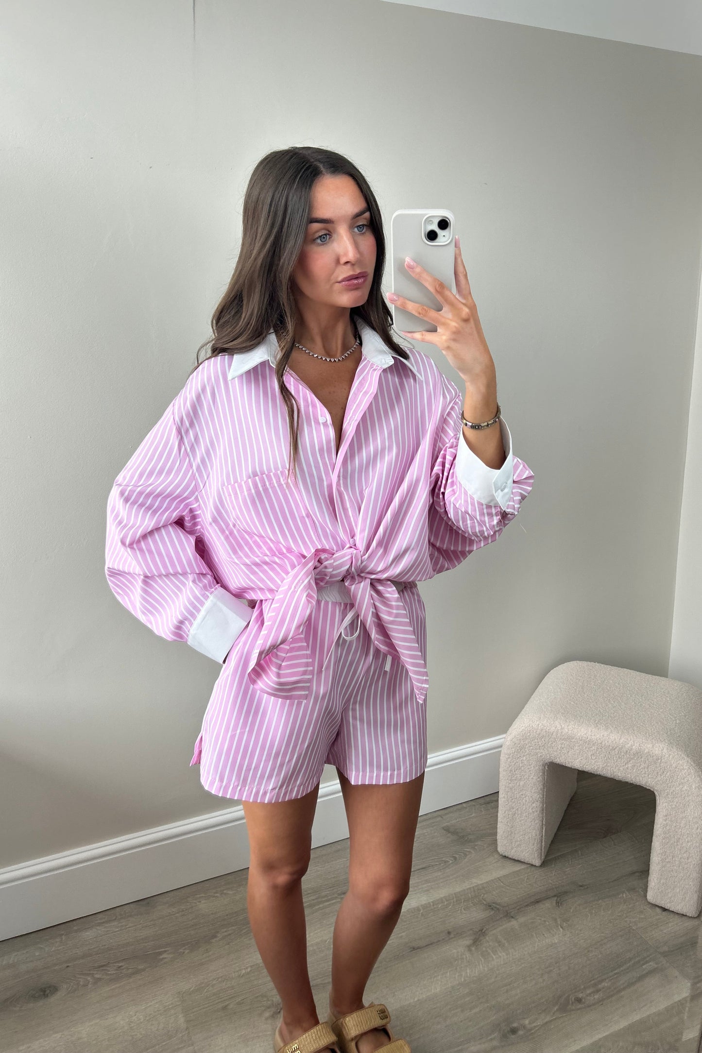 STRIPED SHIRT & SHORT SET - PINK