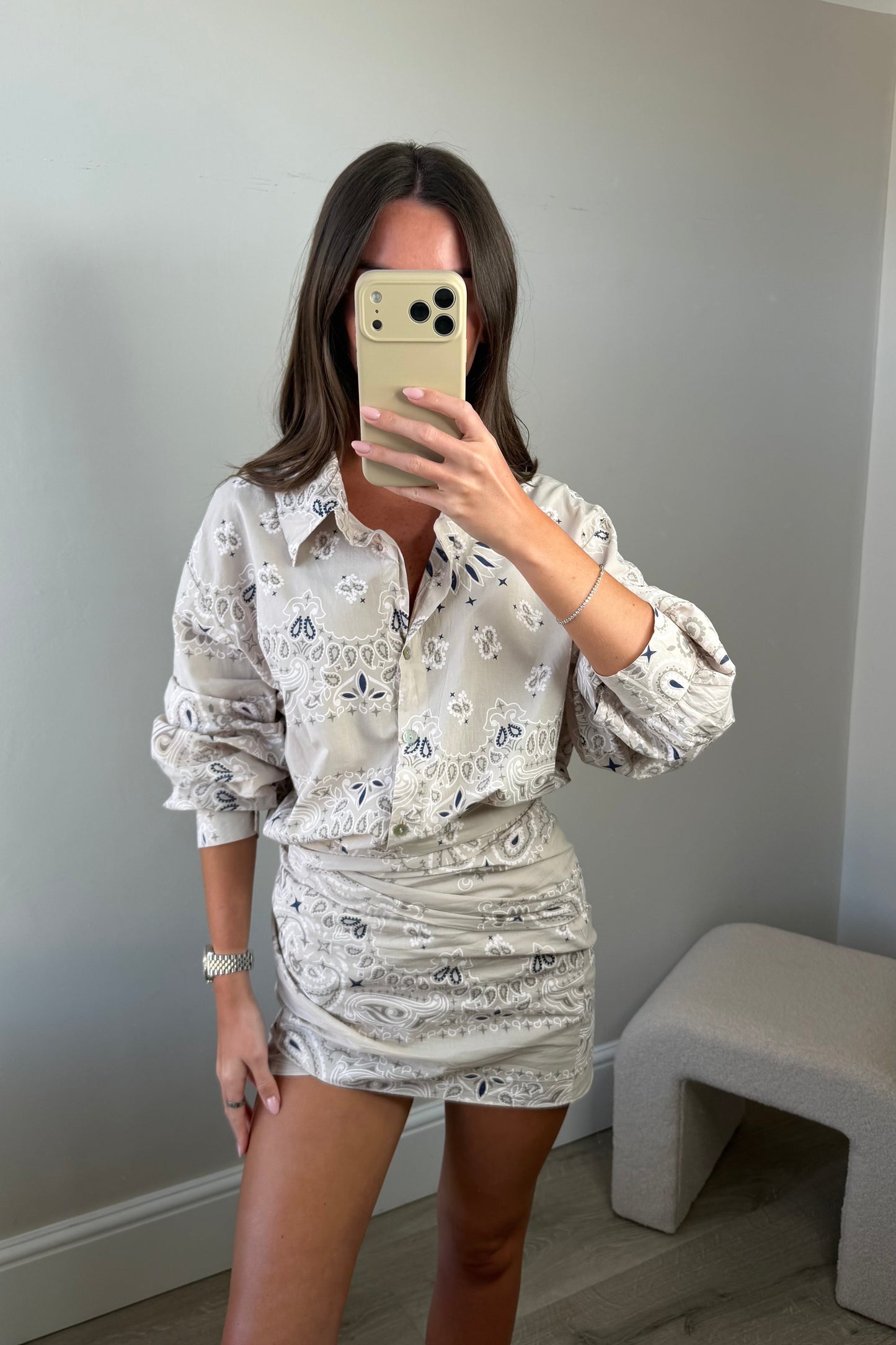 BANDANA STYLE SHIRT & WRAP SKIRT - BEIGE