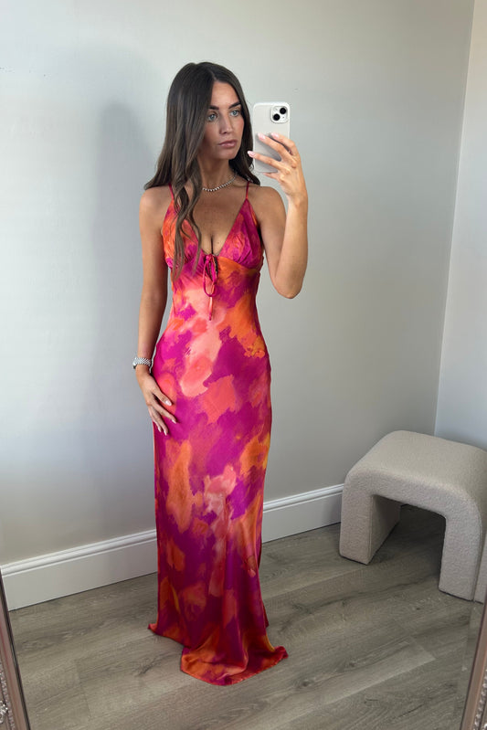 LONG SATIN DRESS - PINK