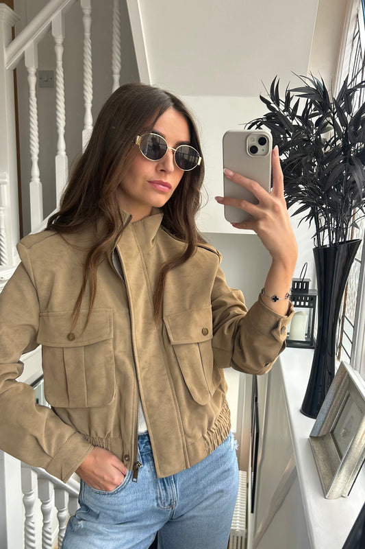 ‘TALYA’ CROPPED FAUX SUEDE JACKET