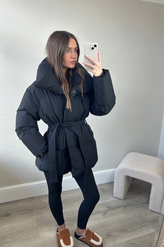 PADDED BUTTON UP COAT - BLACK