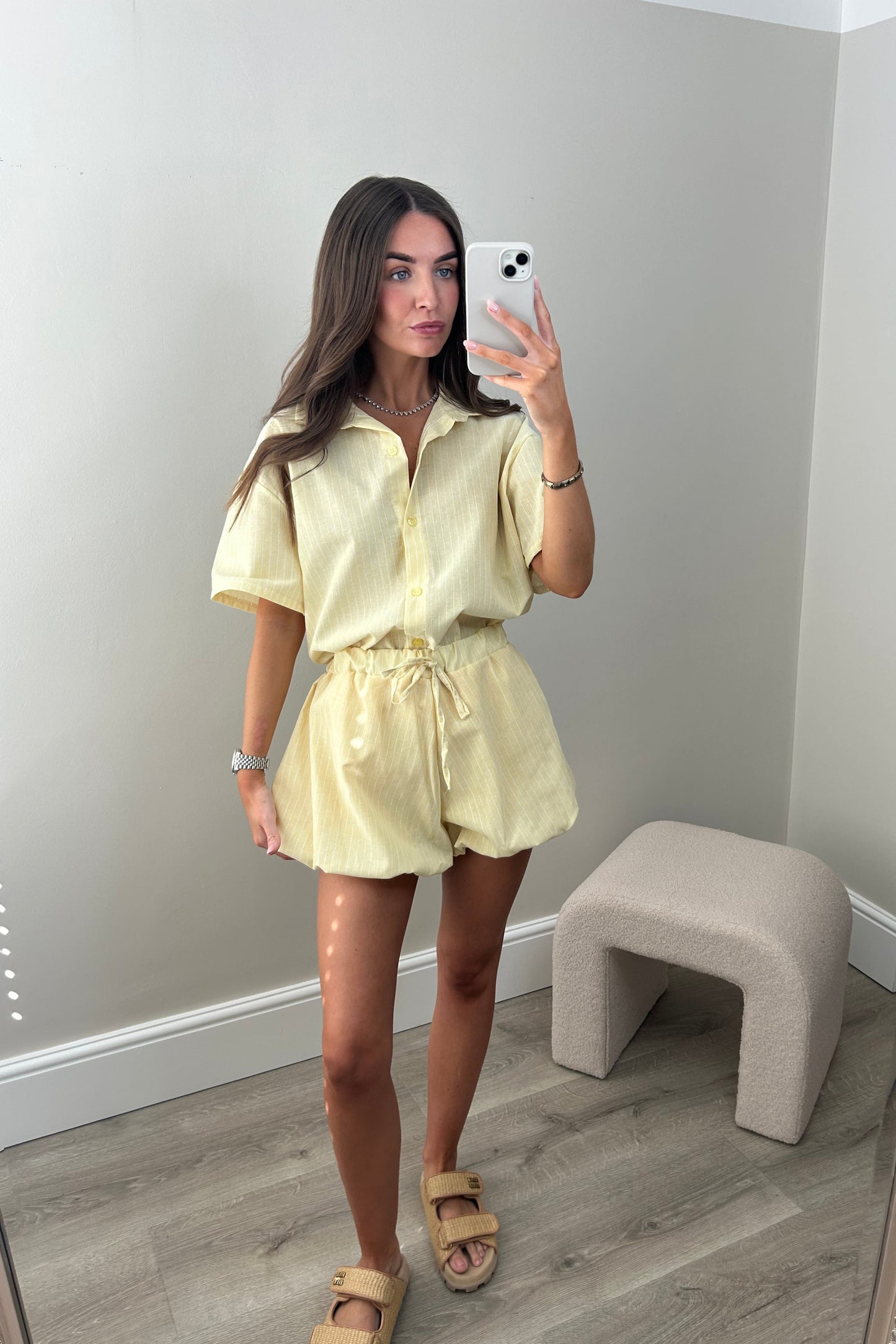 SHIRT & BUBBLE SHORT SET - YELLOW