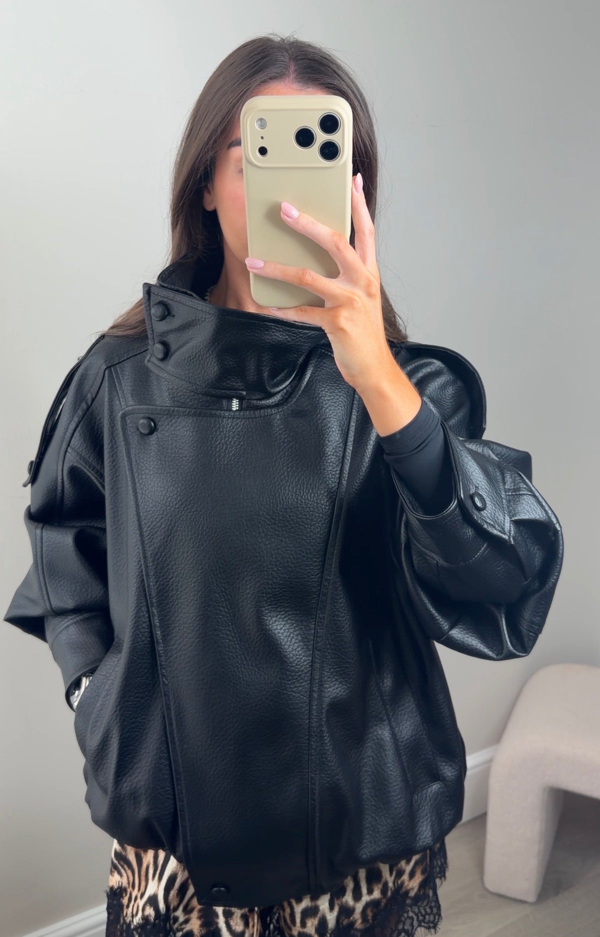 HIGH COLLAR LEATHER JACKET