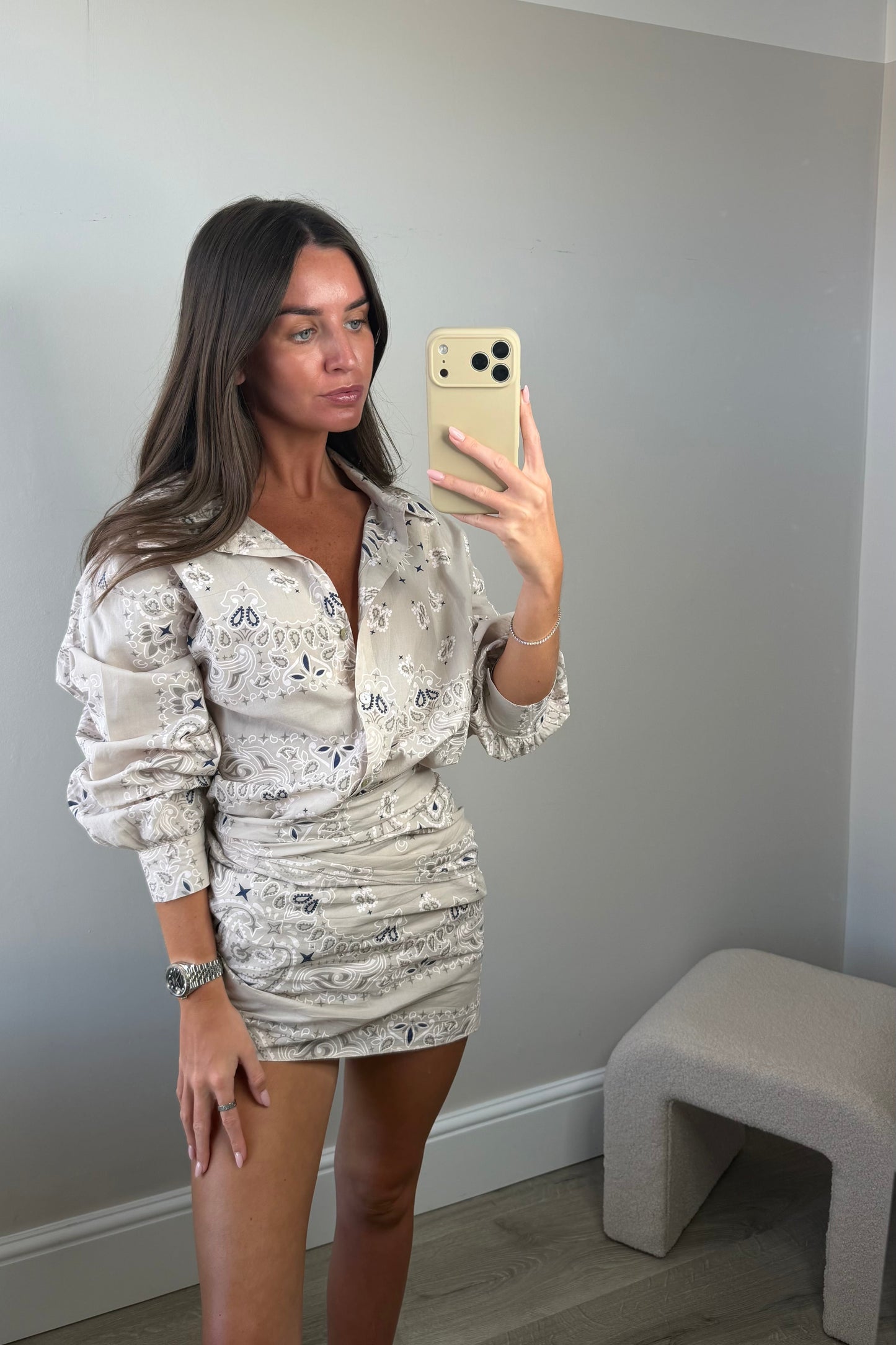 BANDANA STYLE SHIRT & WRAP SKIRT - BEIGE
