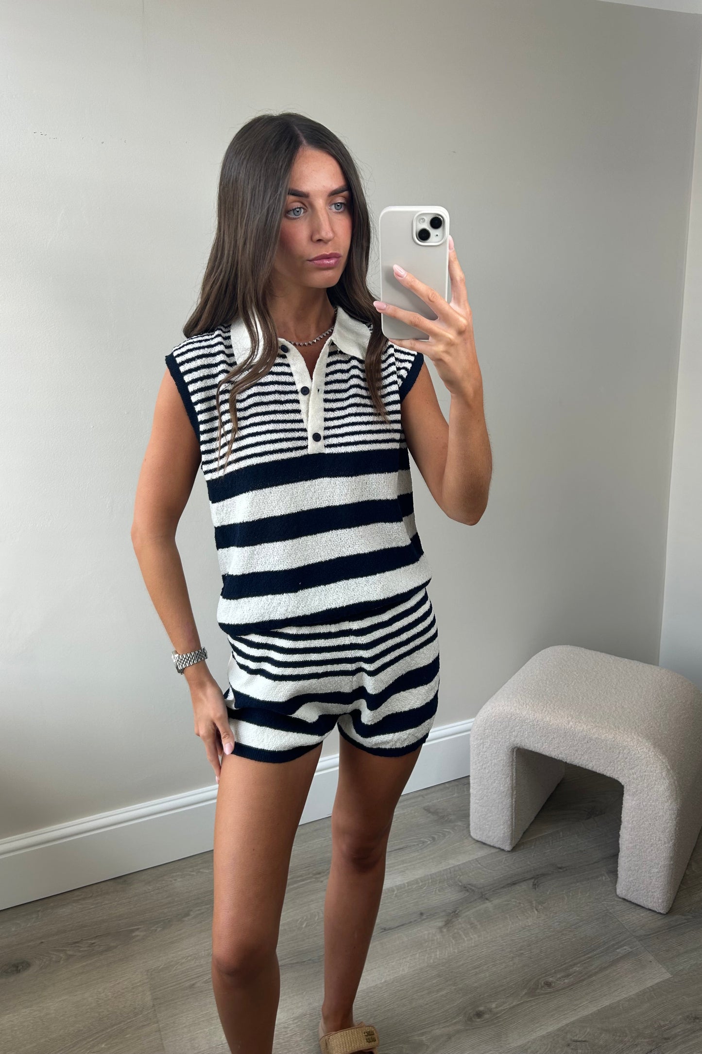 STRIPED TOP & SHORT SET - NAVY