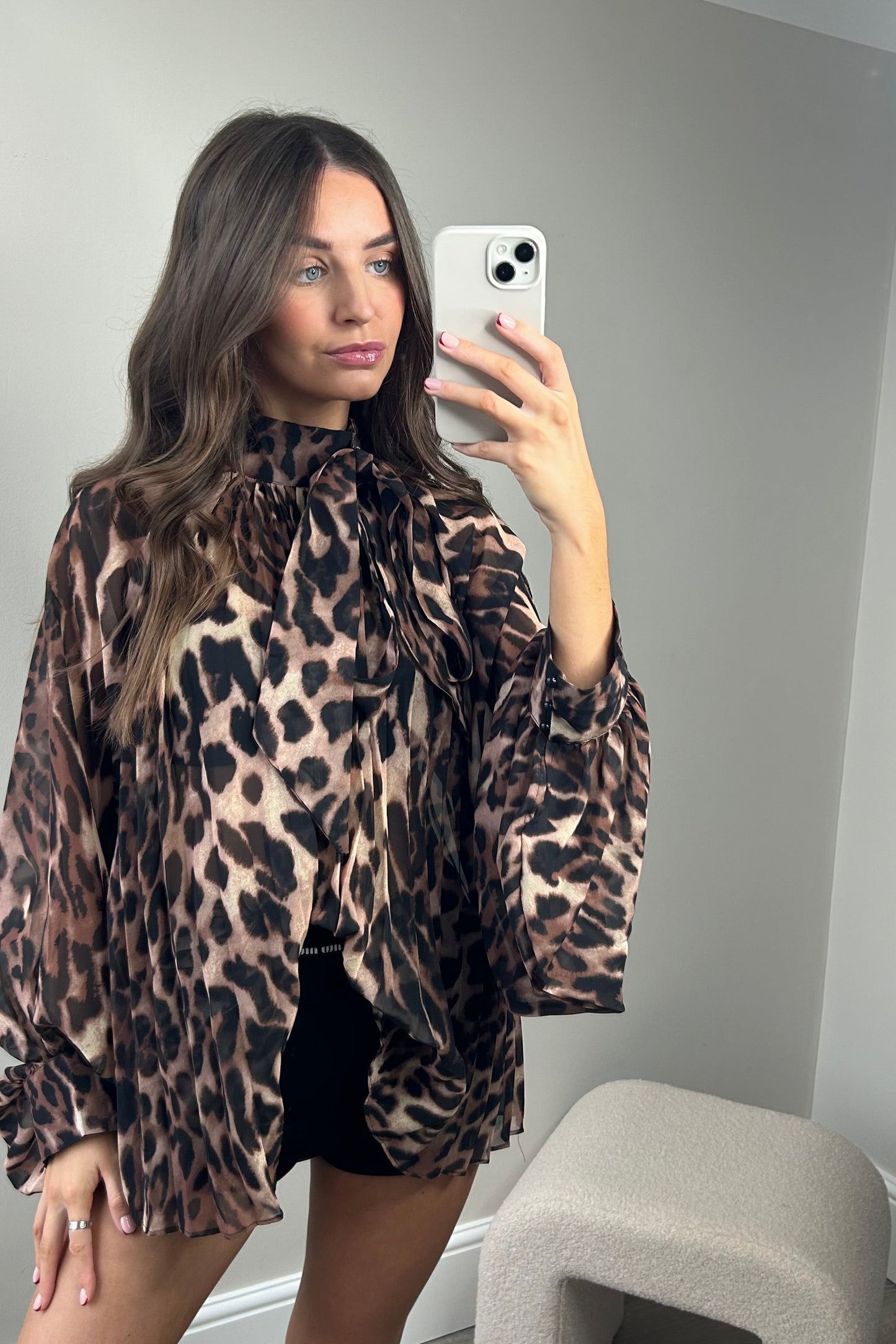 LEOPARD PRINT BOW BLOUSE