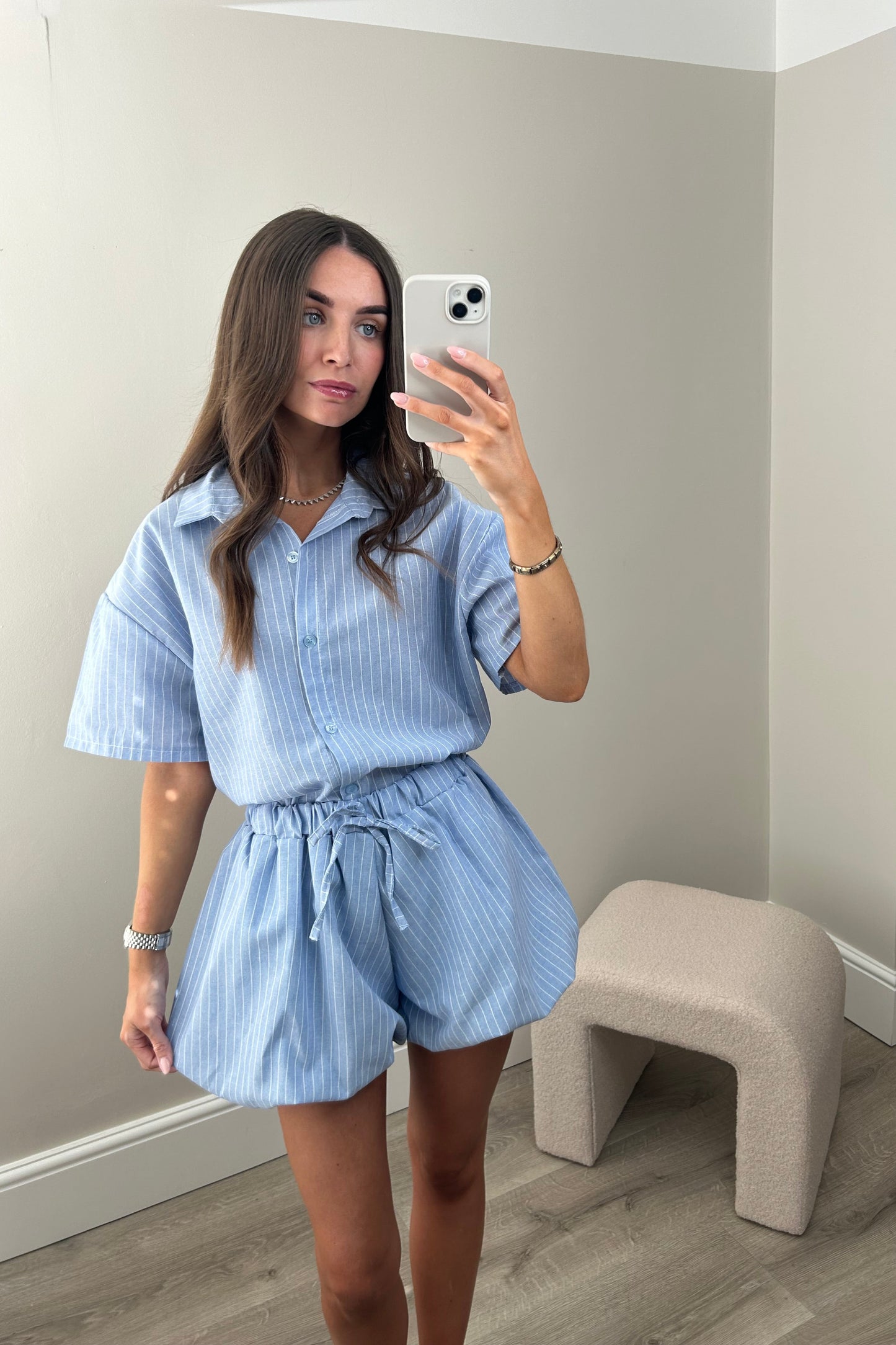 SHIRT AND BUBBLE SHORT SET - BLUE