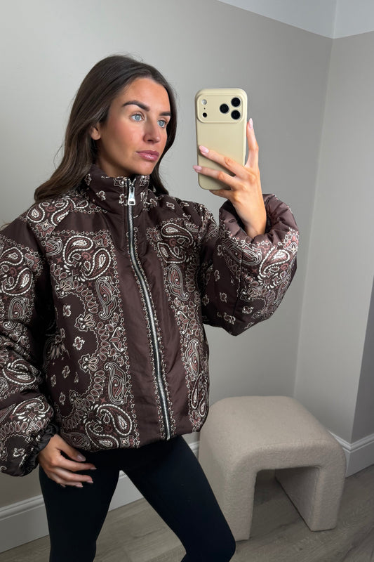 BANDANA PUFFER JACKET - BROWN