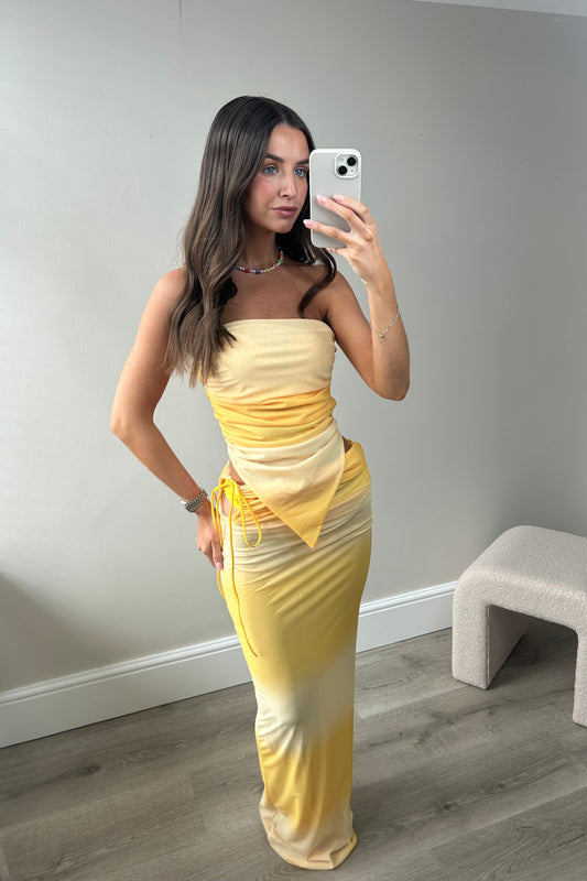 MESH TOP & MAXI SKIRT CO ORD - YELLOW