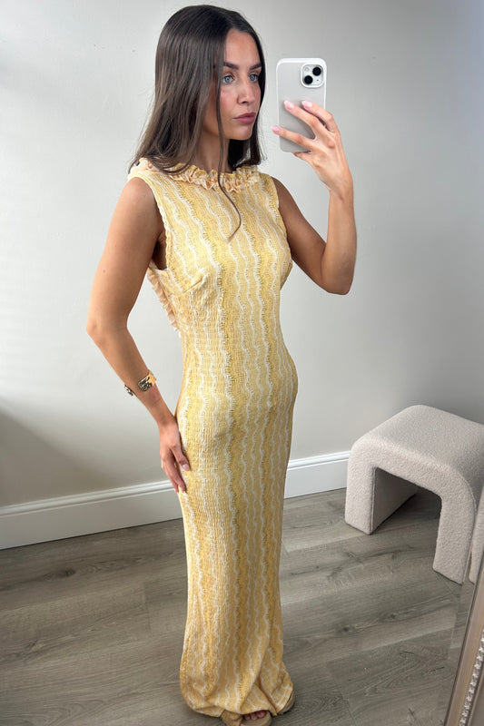 FRILL BACKLESS LONG DRESS - YELLOW