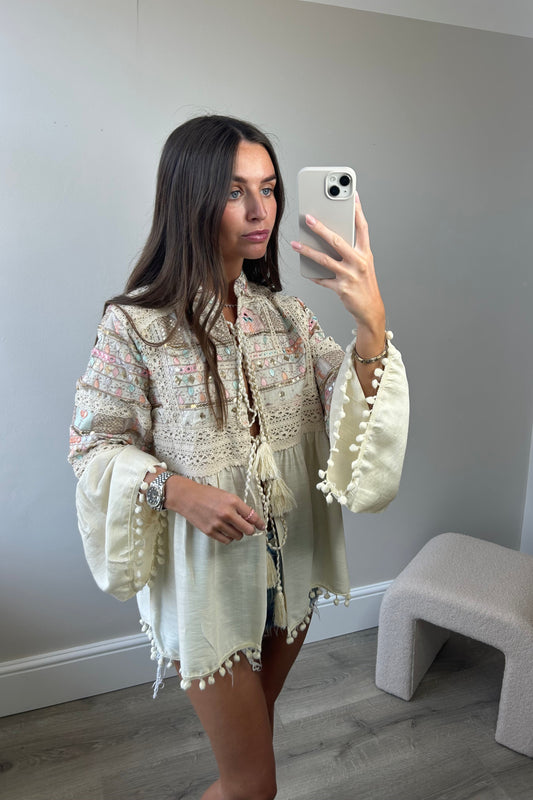 EMBROIDERED SEQUIN JACKET - BEIGE