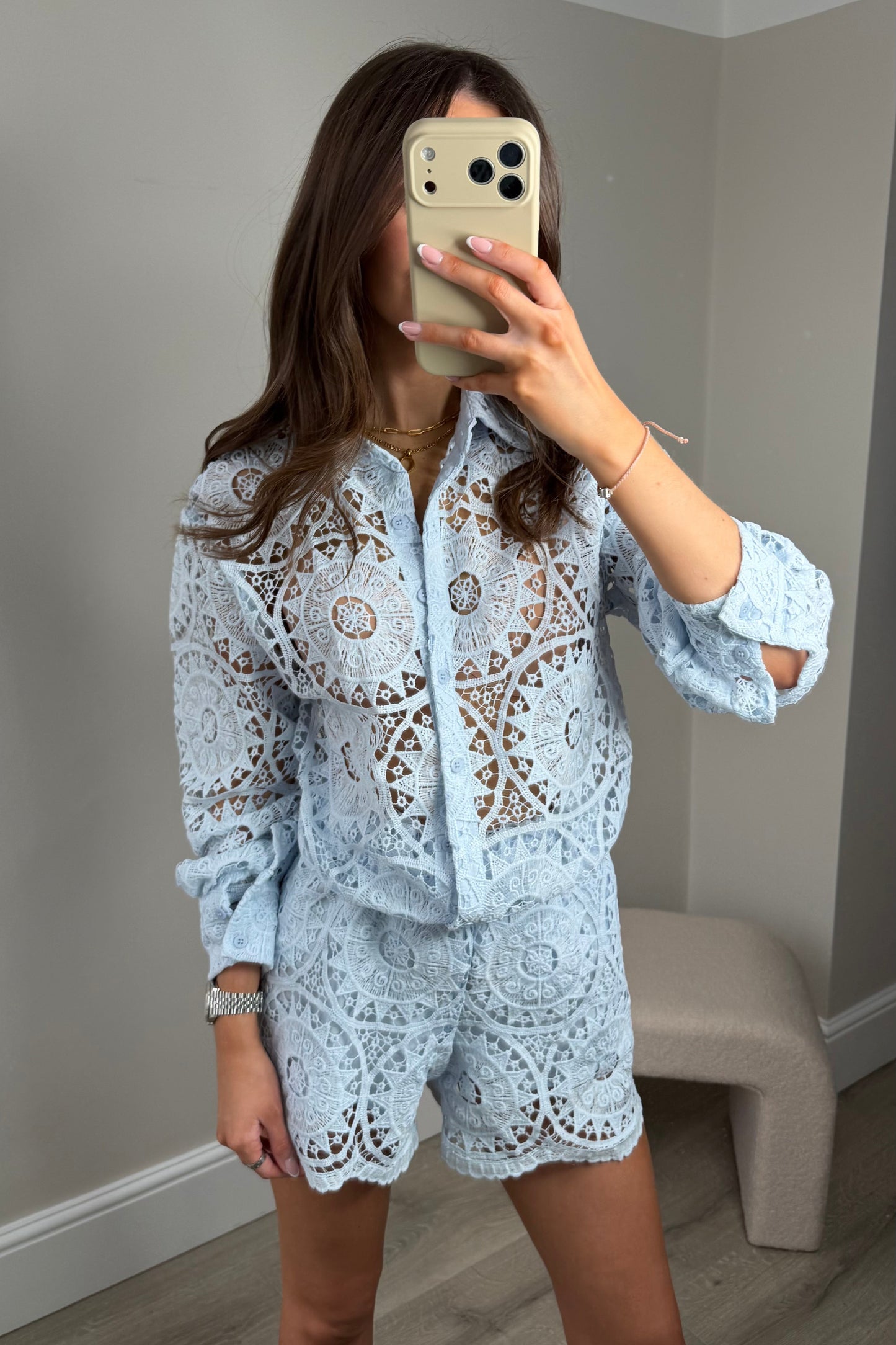 ‘BELLA’ CROCHET SHIRT & SHORT SET - BLUE