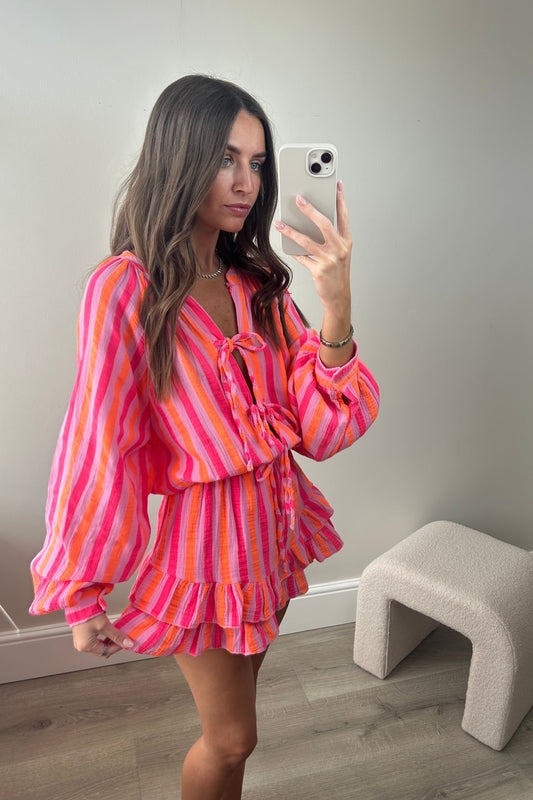 STRIPED PLAYSUIT - PINK
