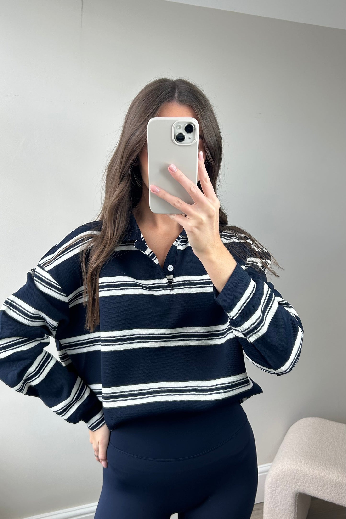 STRIPED LONG SLEEVE RUGBY TOP - NAVY