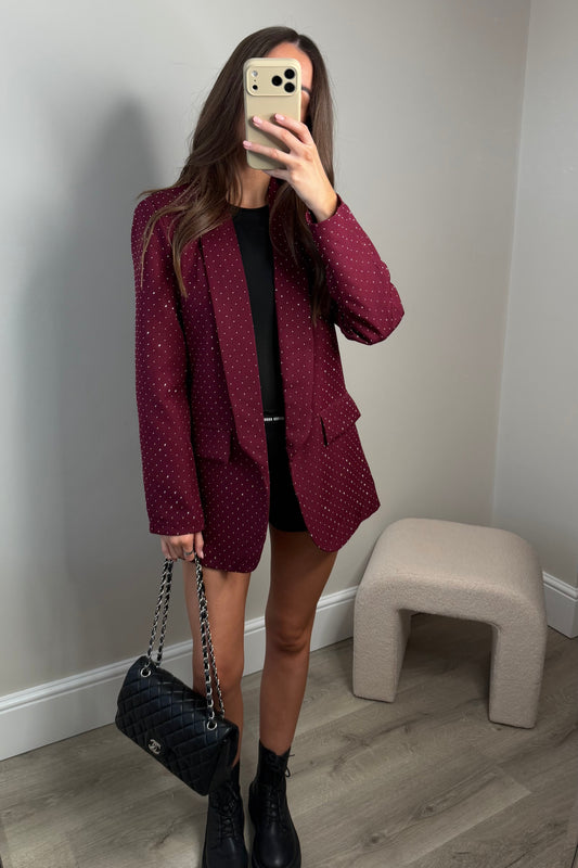 DIAMANTÉ BLAZER - BURGUNDY