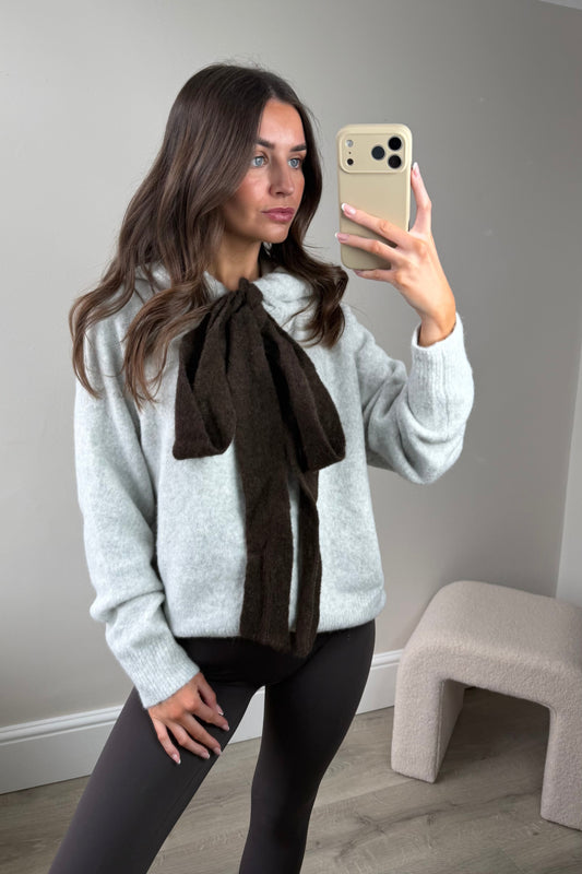 KNITTED TIE HOODIE - GREY