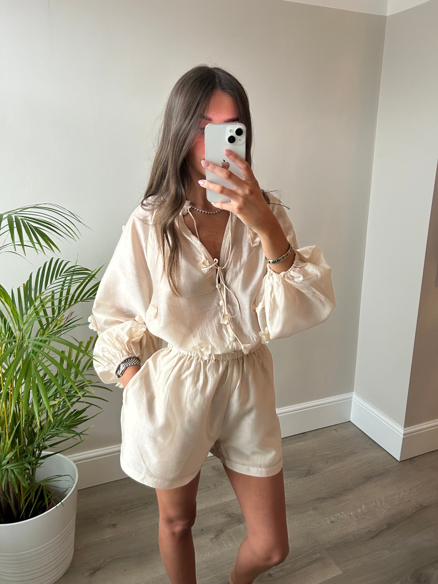 Champagne Blouse & Shorts Set