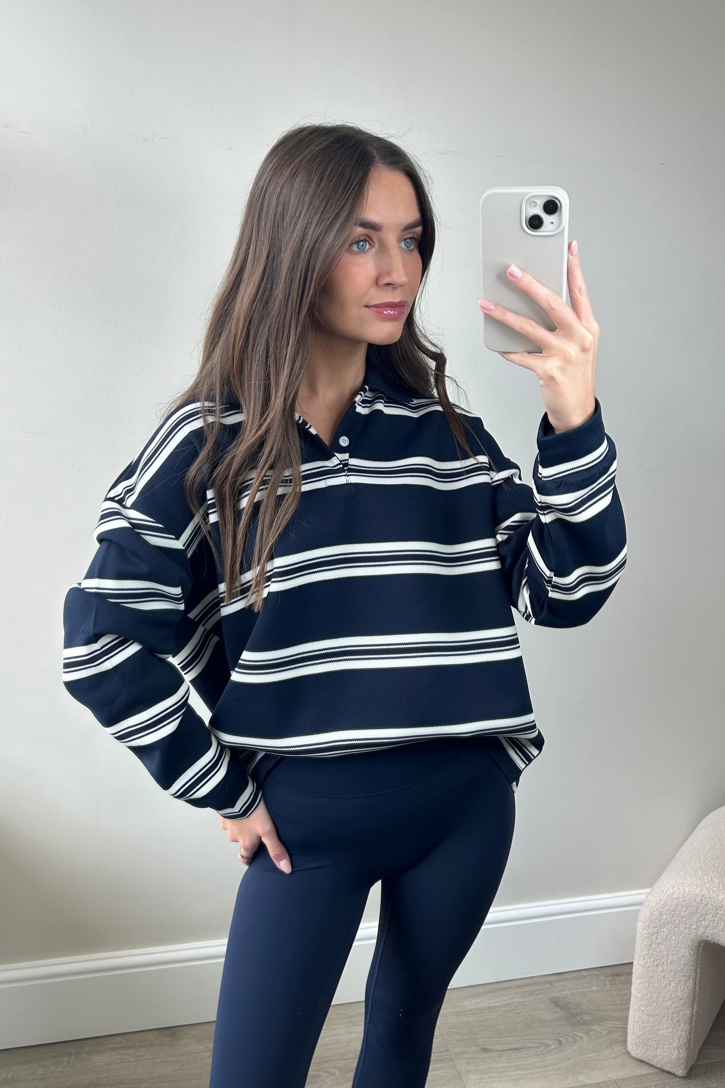 STRIPED LONG SLEEVE RUGBY TOP - NAVY