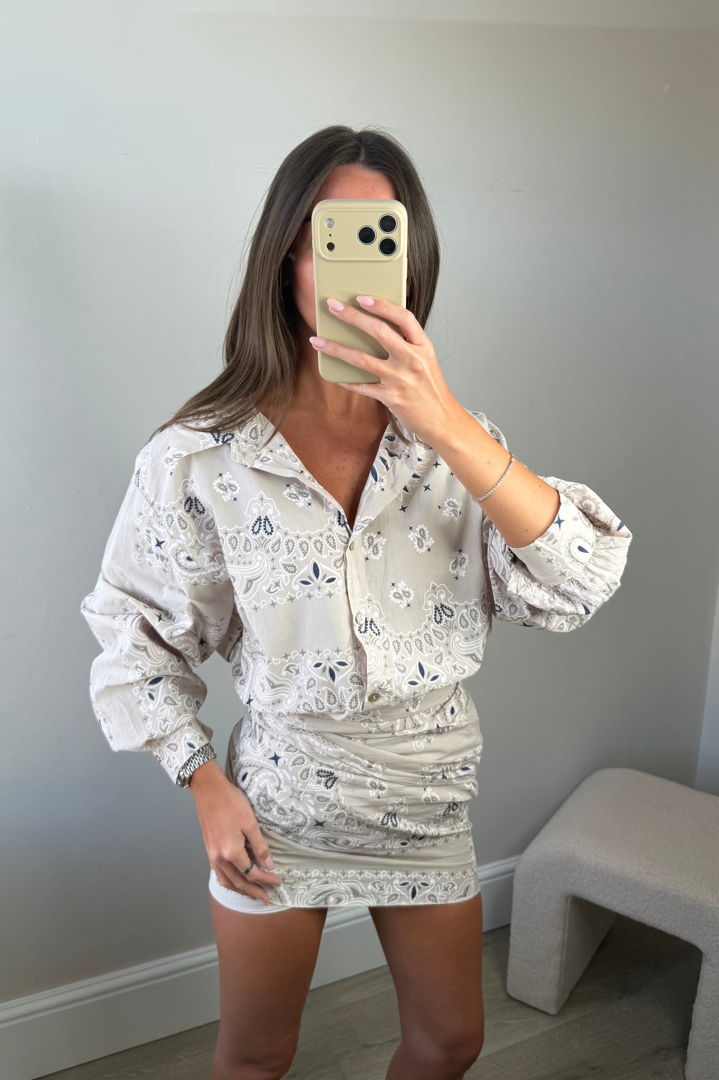 BANDANA STYLE SHIRT & WRAP SKIRT - BEIGE