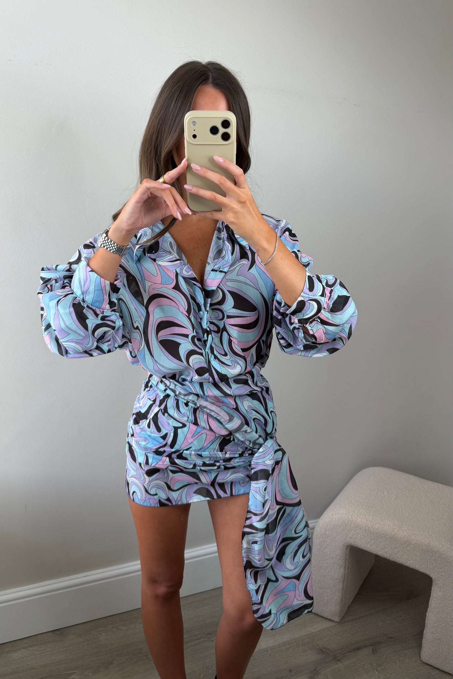 PATTERNED SHIRT & SARONG SET - PURPLE