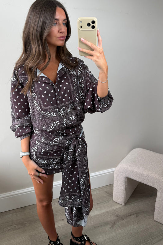 BANDANA SHIRT & SARONG SET - BROWN