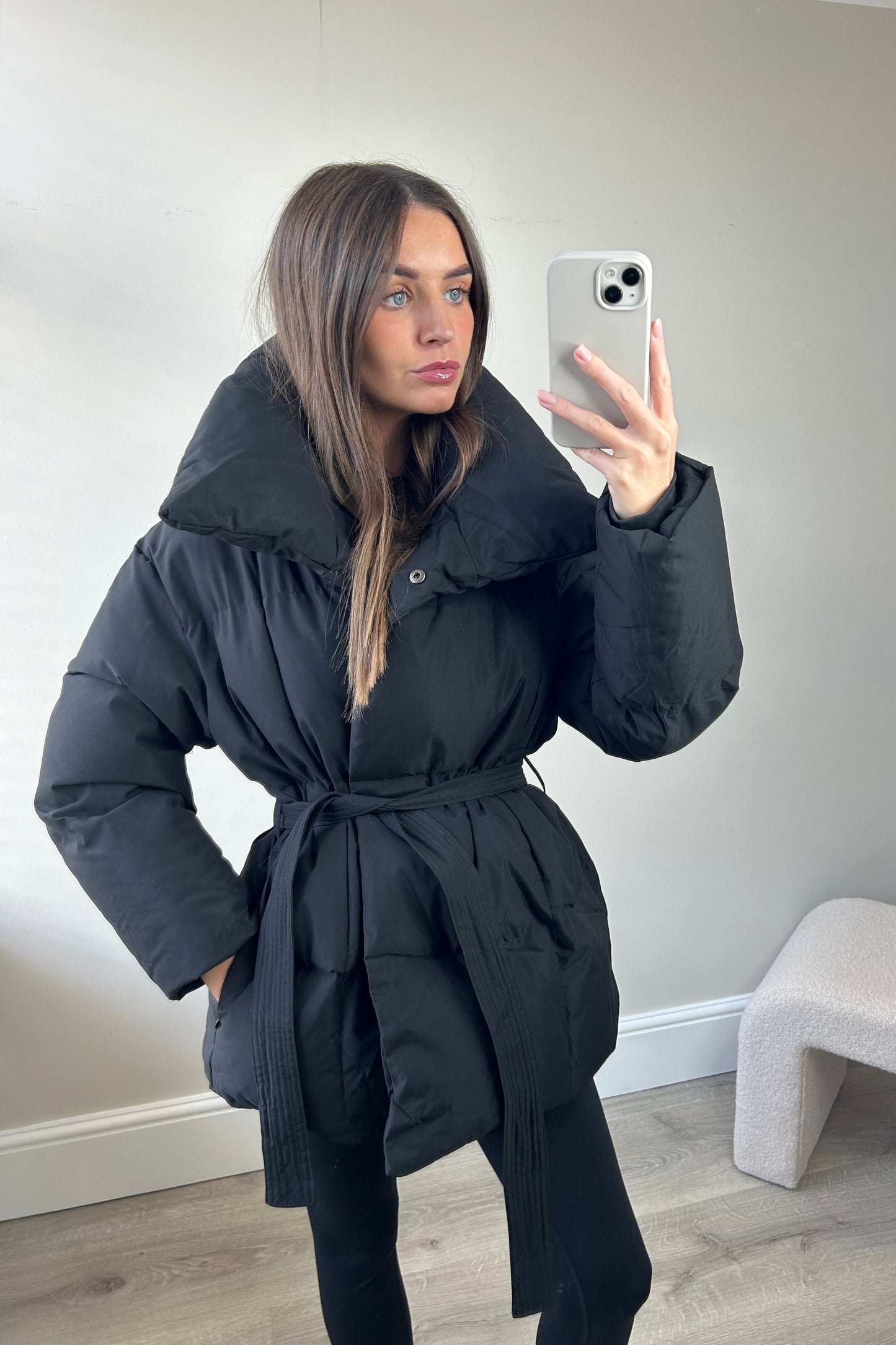 PADDED BUTTON UP COAT - BLACK