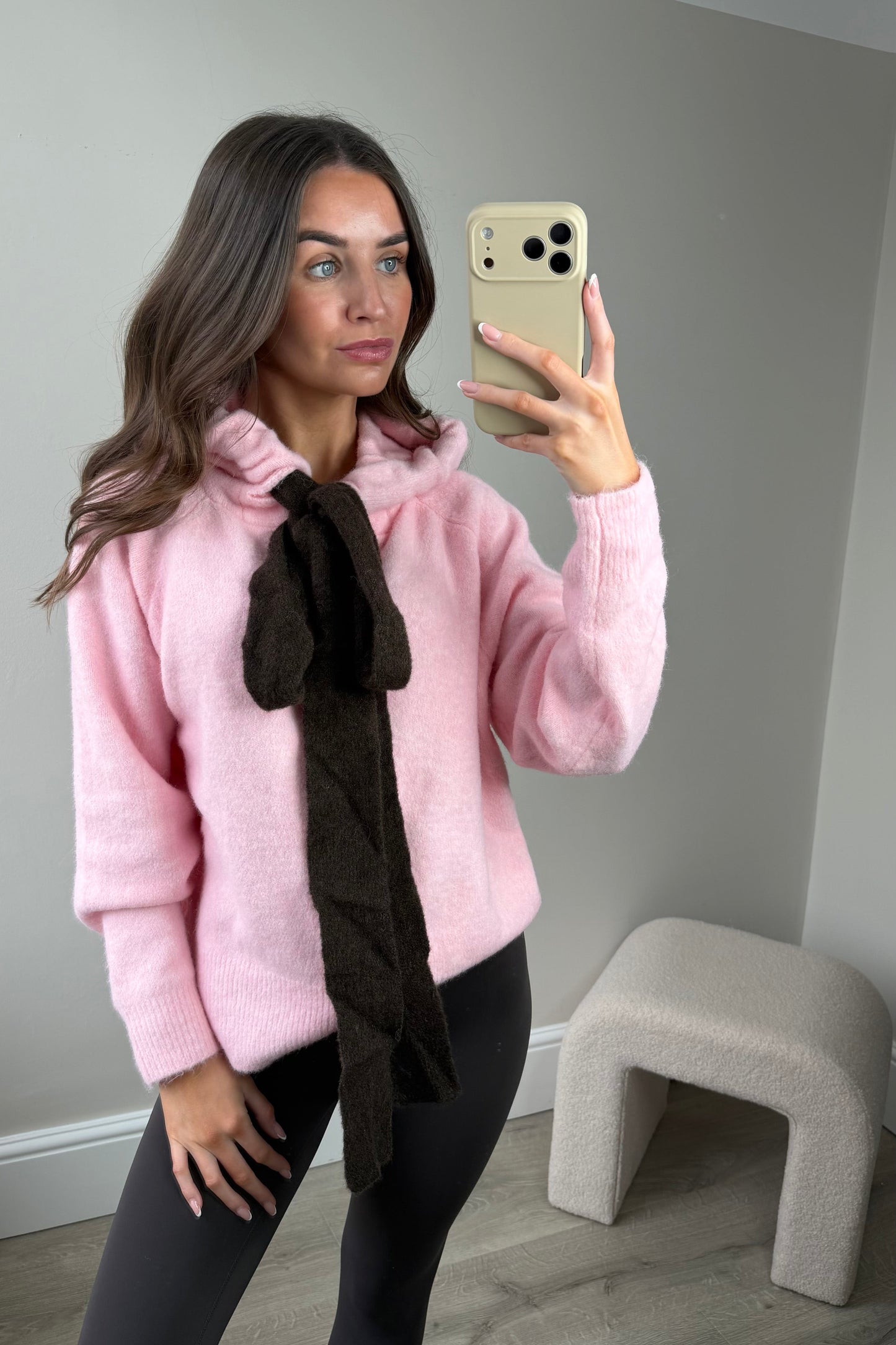 KNITTED TIE HOODIE - PINK