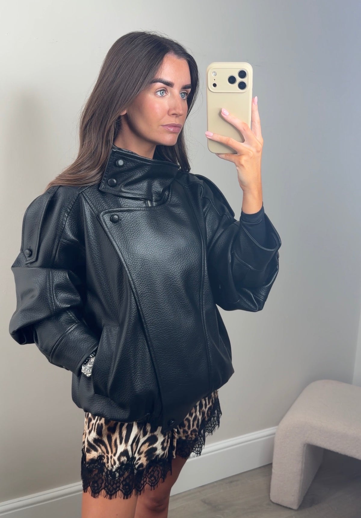 HIGH COLLAR LEATHER JACKET