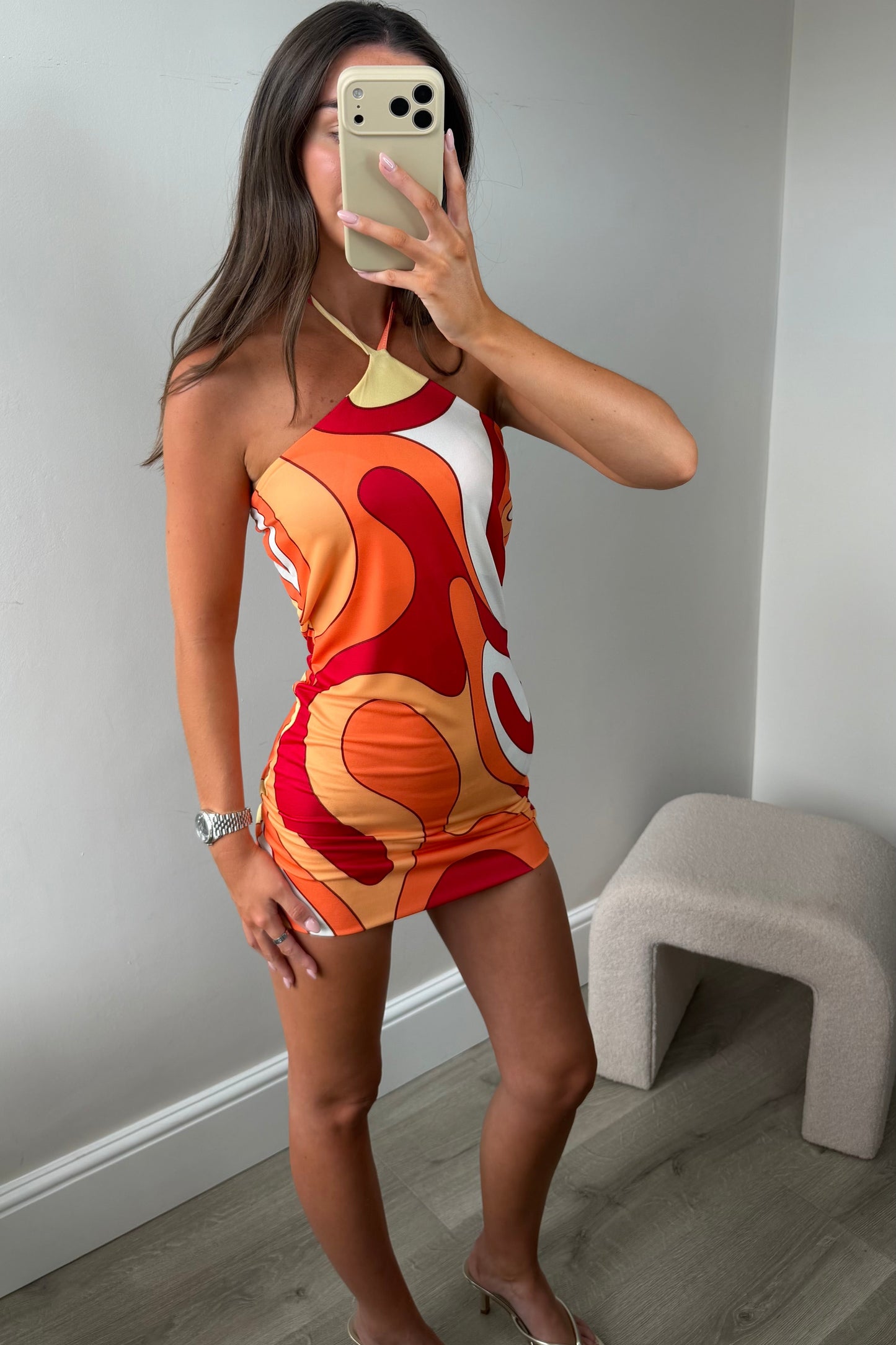 SWIRL MINI DRESS - ORANGE